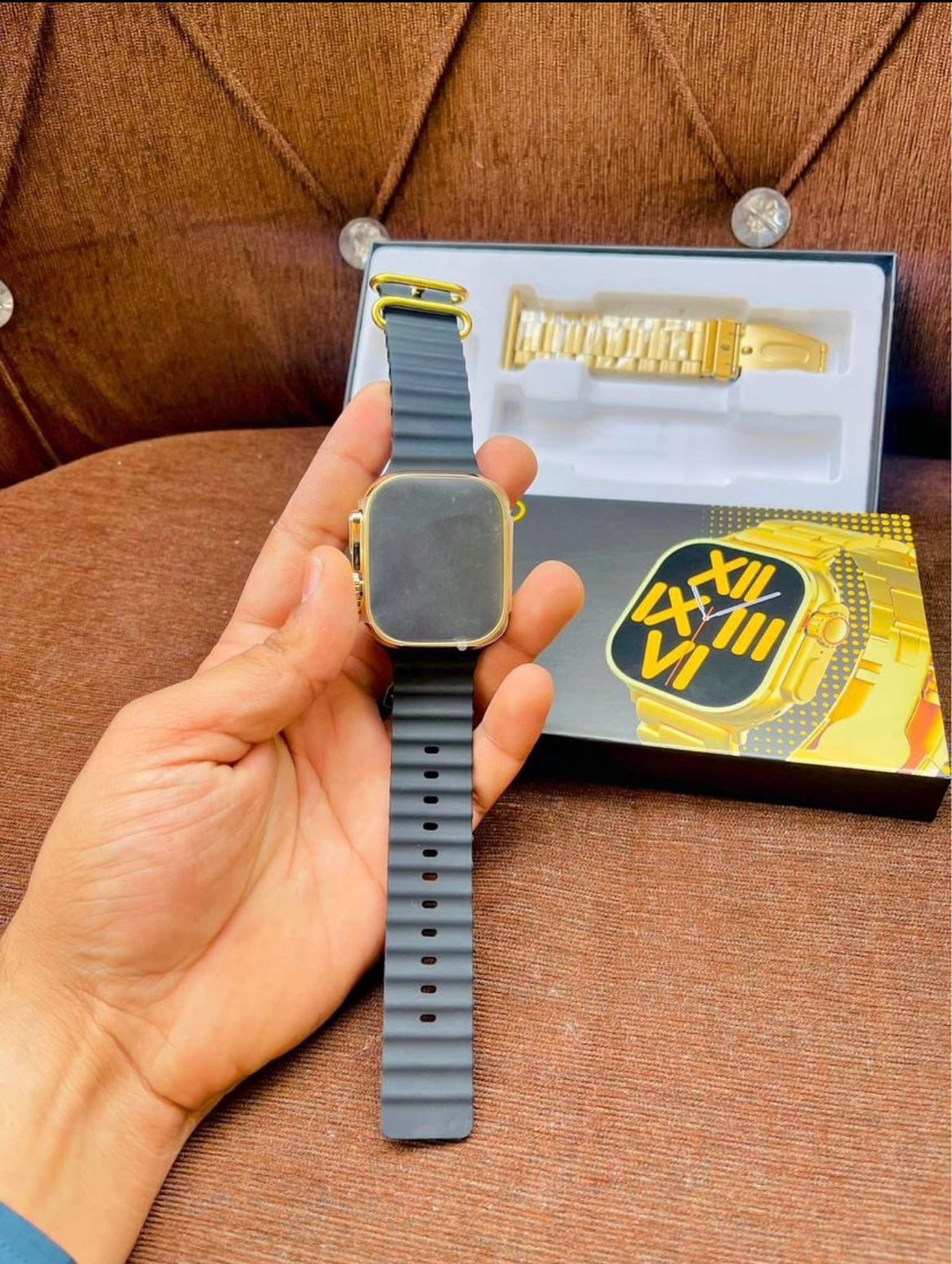 24K GOLDEN APPLE SMART WATCH JS ULTRA 9 | 2 STRAPS BT CALLING SMART WATCH