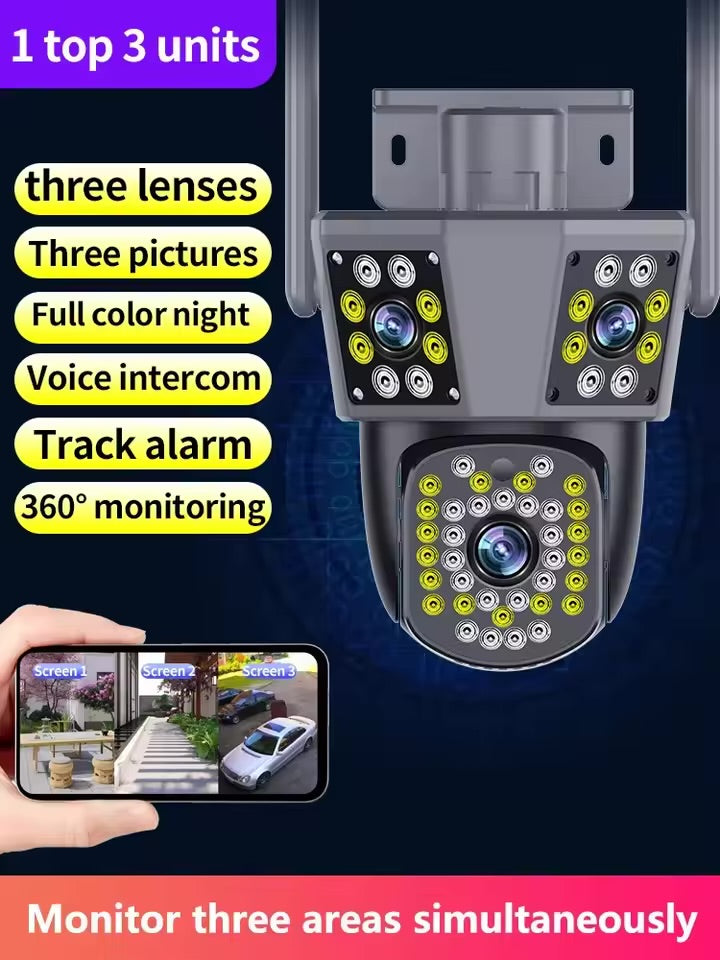 REAL 3 LENZ PTZ OUTDOOR CCTV WIFI CAMERA - 12MP HD WATERPROOF 3 VIEW