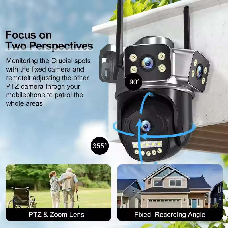 6K REAL 3 LENS OUTDOOR WATERPROOF CCTV WIFI CAMERA TRIPLETHREE  LENZ 8X ZOOM