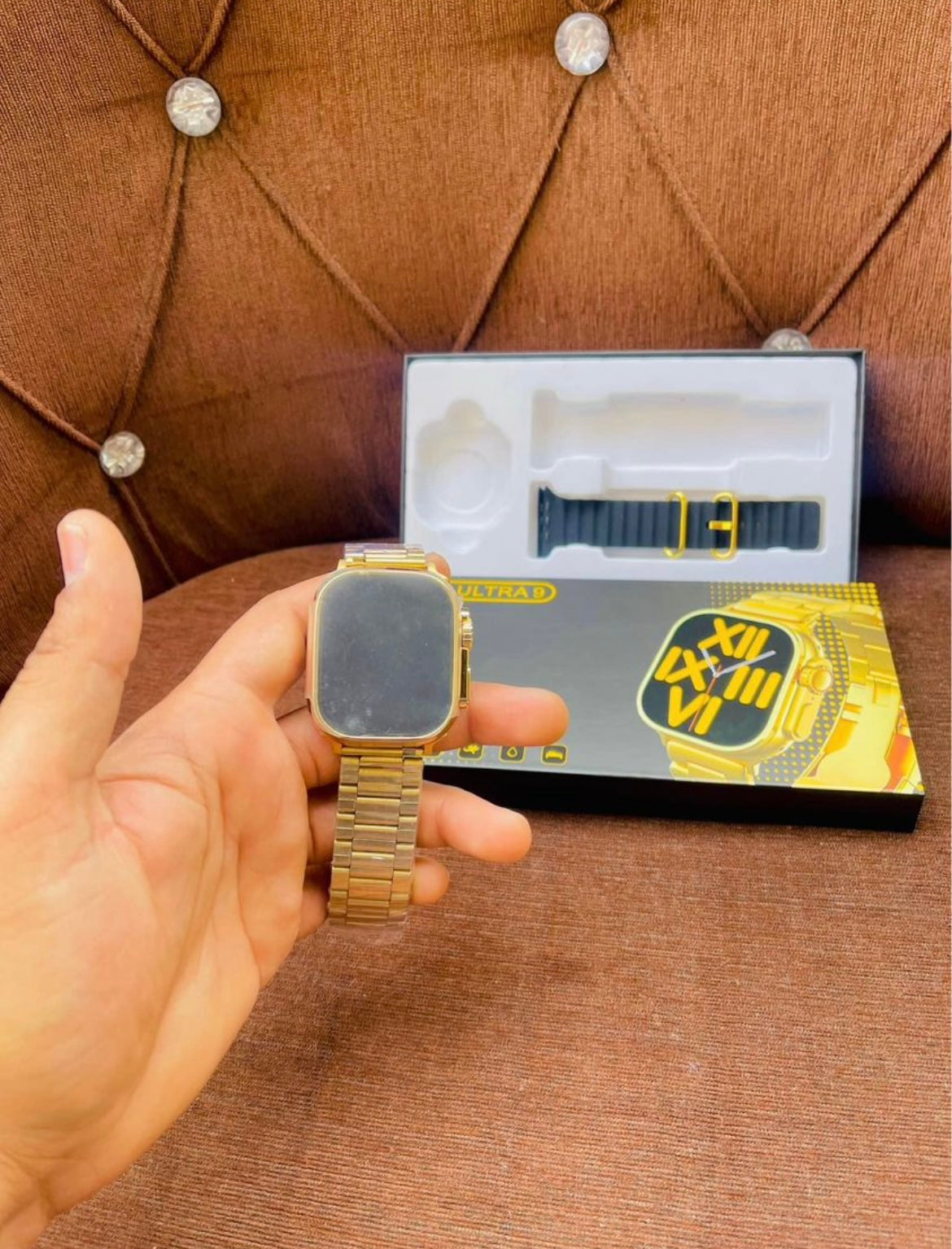 24K GOLDEN APPLE SMART WATCH JS ULTRA 9 | 2 STRAPS BT CALLING SMART WATCH