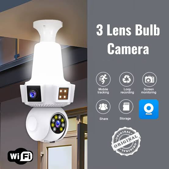 TRIPLE 3 LENS WIFI BULB HOLDER CCTV CAMERA HD