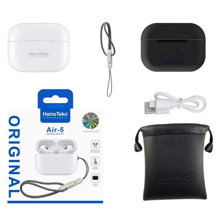 Haino Teko Germany AIR-5 Wireless In Ear Bluetooth Earphone, Free Silicon Cover With Hook, Original German Quality Compatible with IOS And Android Devices, White