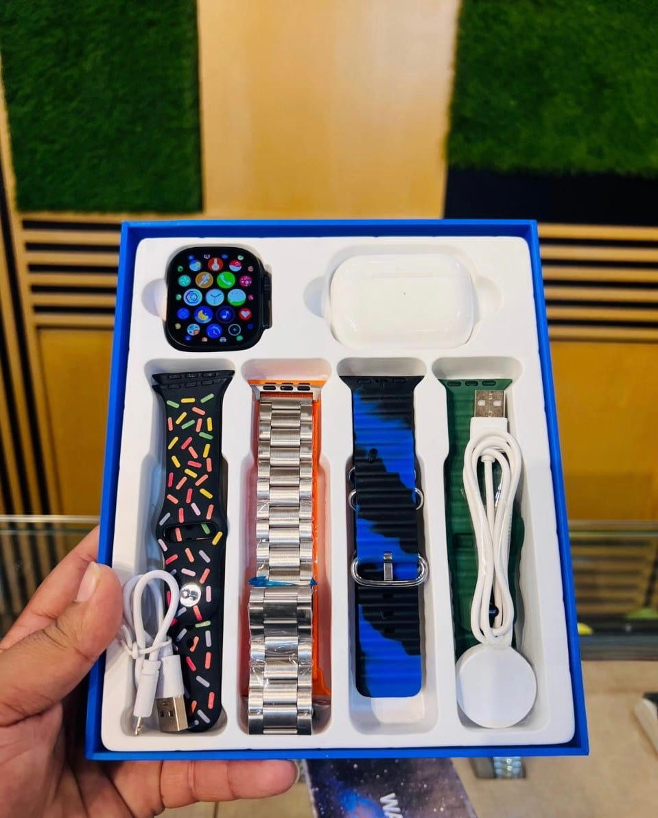 WS 10 ULTRA-2 WITH AIRPODS & 7-STRAPS 2in1 | BLUETOOTH AIRPODS+WATCH+7-STRAPS