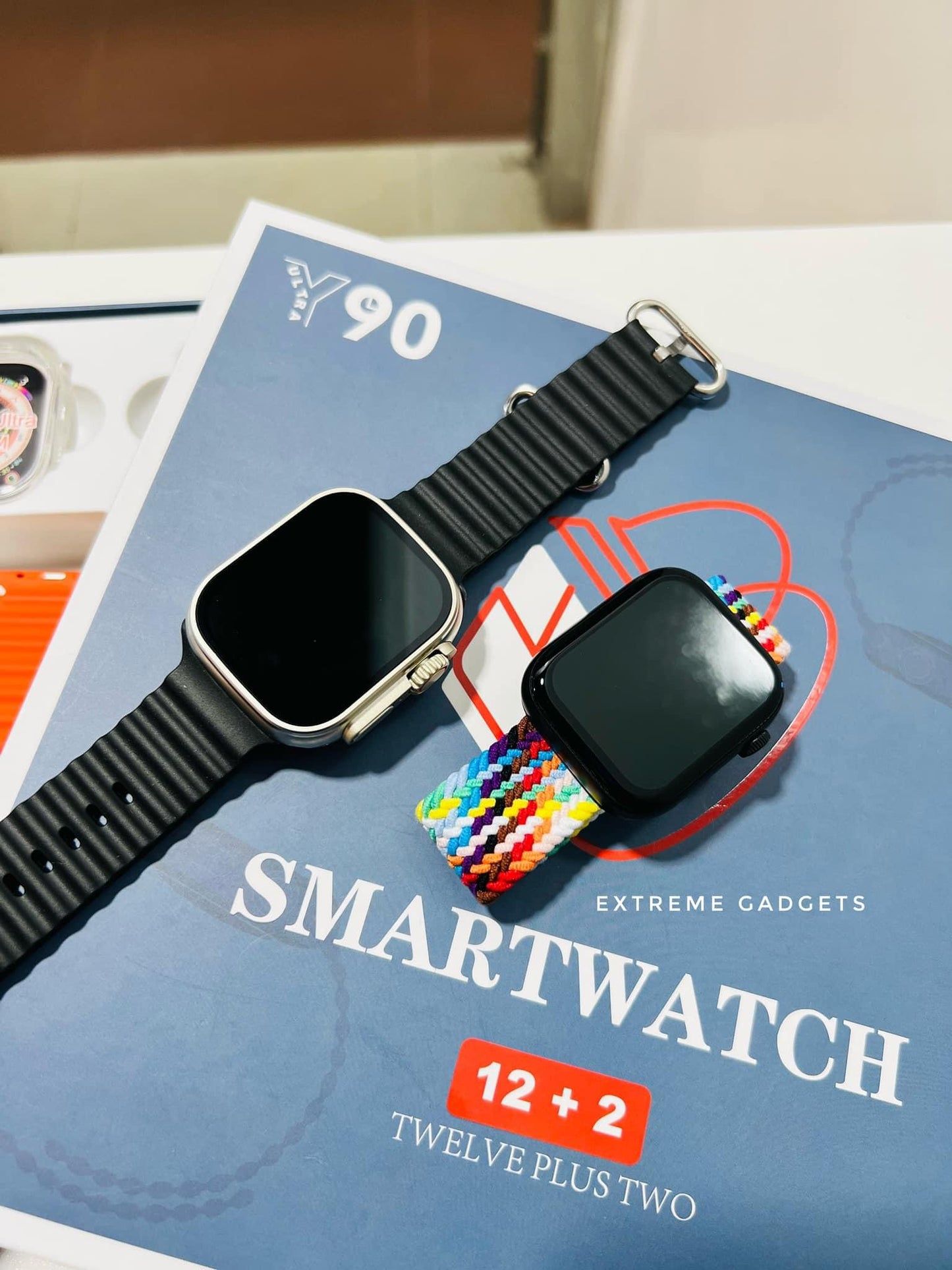 Y90 SMART WATCH | Ultra 9 Design 12 Belt + 2 Smartwatch Combo Couple/ Double Special Package Y90 Limited Sale