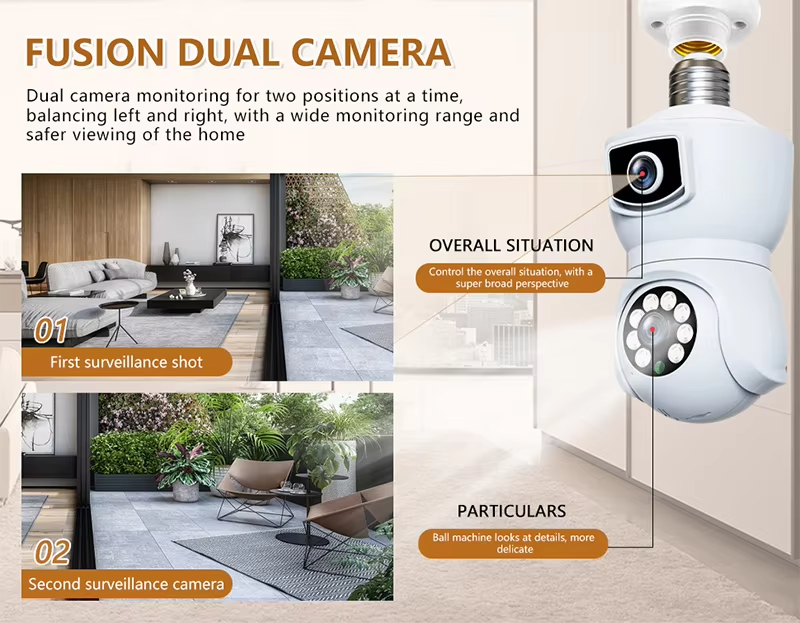 Dual Rotation Camera Double Lens WiFi Bulb Camera – Smart CCTV with Full Rotation E9 (4K HD ...