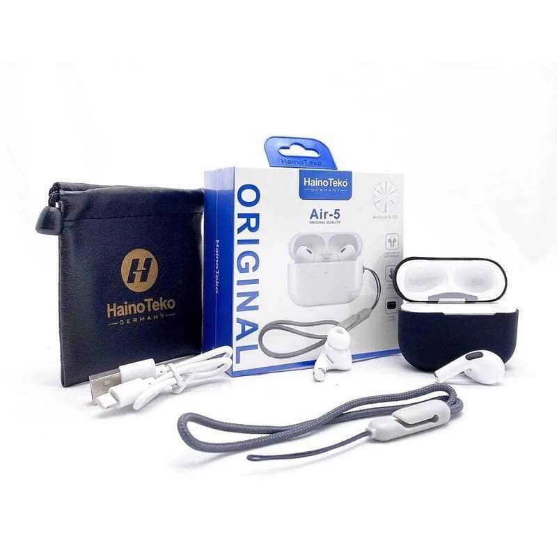 Haino Teko Germany AIR-5 Wireless In Ear Bluetooth Earphone, Free Silicon Cover With Hook, Original German Quality Compatible with IOS And Android Devices, White