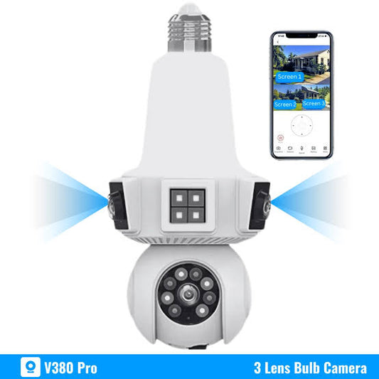 TRIPLE 3 LENS WIFI BULB HOLDER CCTV CAMERA HD
