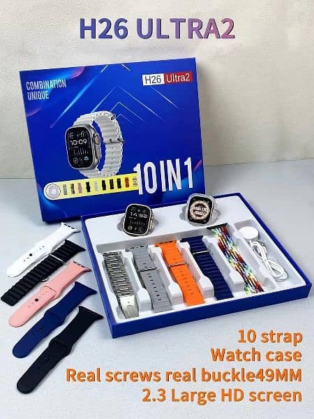 ULTRA 10 IN 1 STRAPS H 26 ULTRA 2 SMART WATCH | 2.0 HD display Screen | 49mm | Wireless Charging | GIFT PACK