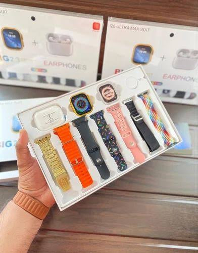 i20 ULTRA 2 MAX SUIT 10 IN 1 BOX | ULTRA SMART WATCH WITH AIRPODS PRO-2 BUFFER | 7 STRAPS- 1 WATCH - 1 AIRPODS - 1 CASE | BT CALIING SMART WATCH | LUXURY GIFT PACK