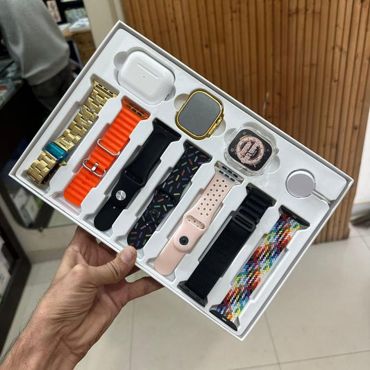 i20 ULTRA 2 MAX SUIT 10 IN 1 BOX | ULTRA SMART WATCH WITH AIRPODS PRO-2 BUFFER | 7 STRAPS- 1 WATCH - 1 AIRPODS - 1 CASE | BT CALIING SMART WATCH | LUXURY GIFT PACK