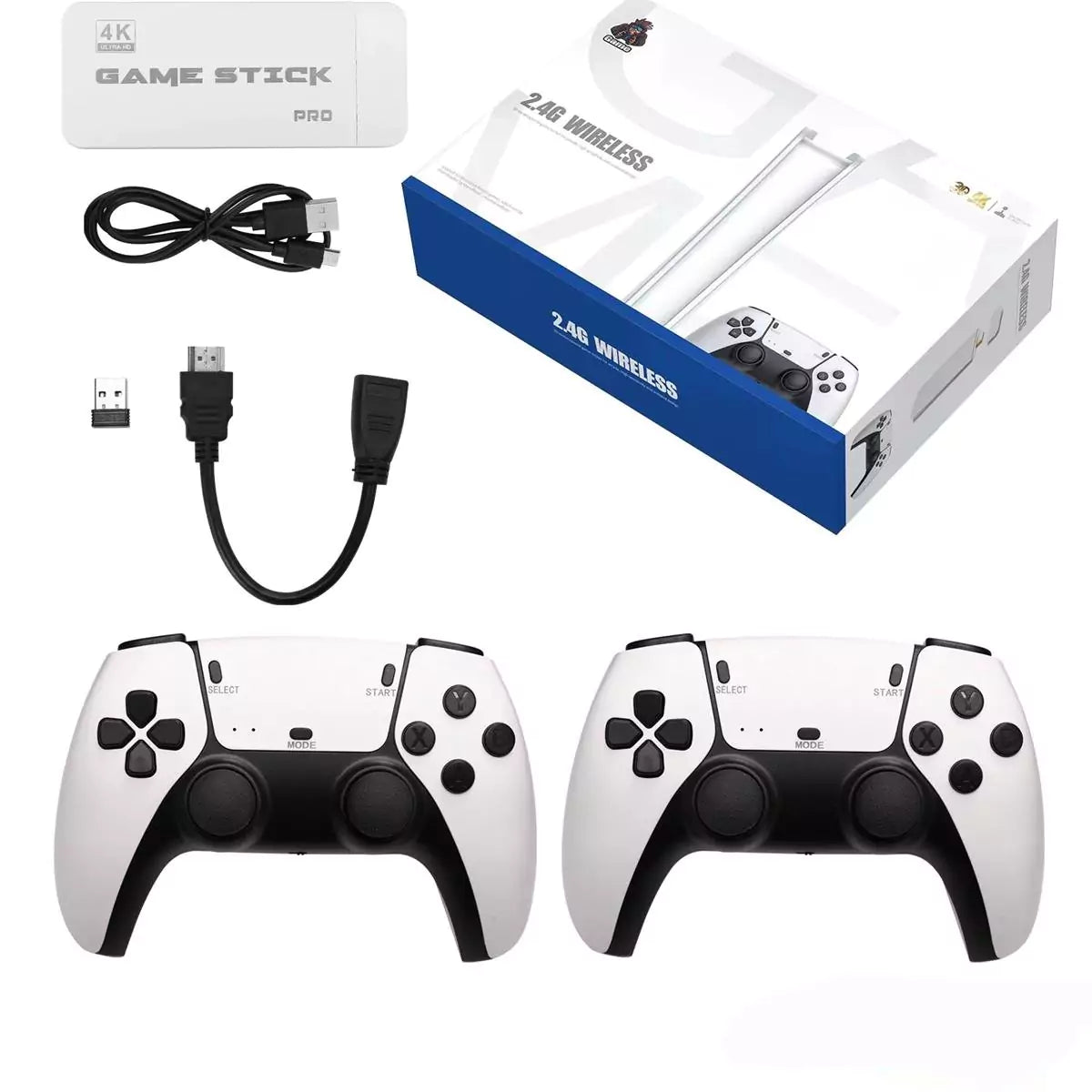 M15 Game Stick Pro 4K Console 128GB with Dual 2.4G Wireless Controllers 25,000 Games - USB HDMI GAME STICK